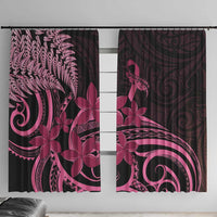 Aotearoa Maori Window Curtain Pink Fern Ribbons on Black - Polynesian Pride