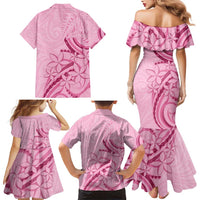 Aotearoa Maori Family Matching Mermaid Dress and Hawaiian Shirt Pink Fern Ribbons - Polynesian Pride