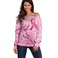 Aotearoa Maori Off Shoulder Sweater Pink Fern Ribbons - Polynesian Pride