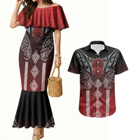 Aotearoa Maori Iwi Heritage Couples Matching Mermaid Dress and Hawaiian Shirt Ngapuhi Kokowai