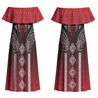 Aotearoa Maori Iwi Heritage Couples Matching Off Shoulder Maxi Dress and Hawaiian Shirt Ngapuhi Kokowai