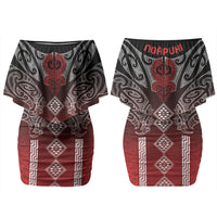 Aotearoa Maori Iwi Heritage Couples Matching Off Shoulder Short Dress and Long Sleeve Button Shirt Ngapuhi Kokowai