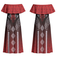 Aotearoa Maori Iwi Heritage Family Matching Off Shoulder Maxi Dress and Hawaiian Shirt Ngapuhi Kokowai