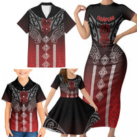 Aotearoa Maori Iwi Heritage Family Matching Short Sleeve Bodycon Dress and Hawaiian Shirt Ngapuhi Kokowai