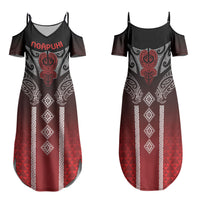 Aotearoa Maori Iwi Heritage Family Matching Summer Maxi Dress and Hawaiian Shirt Ngapuhi Kokowai