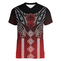 Aotearoa Maori Iwi Heritage Women V-Neck T-Shirt Ngapuhi Kokowai