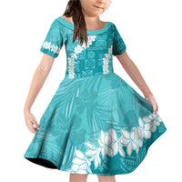 Hawaii Aloha Family Matching Off Shoulder Short Dress and Hawaiian Shirt Teal Quilt Patch Work Mix Plumeria Lei