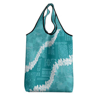 Hawaii Aloha Grocery Bag Teal Quilt Patch Work Mix Plumeria Lei LT7 - Polynesian Pride
