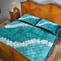 Hawaii Aloha Quilt Bed Set Teal Quilt Patch Work Mix Plumeria Lei