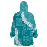 Hawaii Aloha Wearable Blanket Hoodie Teal Quilt Patch Work Mix Plumeria Lei LT7 - Polynesian Pride