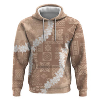 Hawaii Aloha Zip Hoodie Beige Quilt Patch Work Mix Plumeria Lei