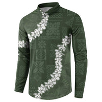 Hawaii Aloha Button Sweatshirt Sage Quilt Patch Work Mix Plumeria Lei