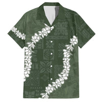 Hawaii Aloha Family Matching Short Sleeve Bodycon Dress and Hawaiian Shirt Sage Quilt Patch Work Mix Plumeria Lei LT7 Dad's Shirt - Short Sleeve Sage - Polynesian Pride
