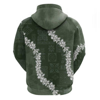 Hawaii Aloha Zip Hoodie Sage Quilt Patch Work Mix Plumeria Lei