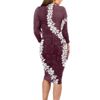 Hawaii Aloha Long Sleeve Bodycon Dress Champange Quilt Patch Work Mix Plumeria Lei LT7 - Polynesian Pride