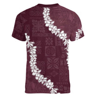 Hawaii Aloha Women V-Neck T-Shirt Champange Quilt Patch Work Mix Plumeria Lei LT7 - Polynesian Pride