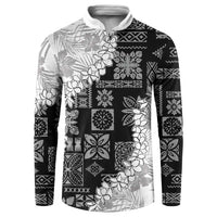 Hawaii Aloha Button Sweatshirt White Quilt Patch Work Mix Plumeria Lei LT7 White - Polynesian Pride