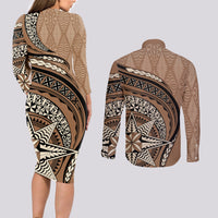 Tonga Ngatu Couples Matching Long Sleeve Bodycon Dress and Long Sleeve Button Shirt Tokelau Classic Motifs LT7 - Polynesian Pride