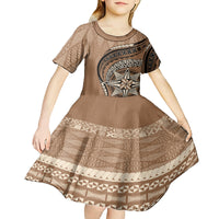 Tonga Ngatu Kid Short Sleeve Dress Tokelau Classic Motifs LT7 - Polynesian Pride