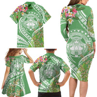 Aloha Molokai Island Family Matching Long Sleeve Bodycon Dress and Hawaiian Shirt Hawaii Pua Kukui