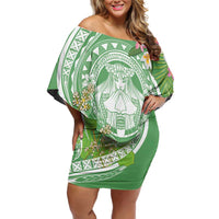Aloha Molokai Island Off Shoulder Short Dress Hawaii Pua Kukui LT7 Women Green - Polynesian Pride