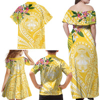 Aloha Hawaii Oahu Family Matching Off Shoulder Maxi Dress and Hawaiian Shirt Wahine with Ilima Lei