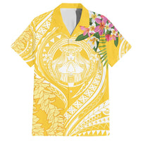 Aloha Hawaii Oahu Family Matching Puletasi and Hawaiian Shirt Wahine with Ilima Lei LT7 Dad's Shirt - Short Sleeve Yellow - Polynesian Pride