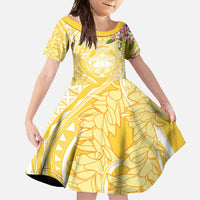 Aloha Hawaii Oahu Family Matching Tank Maxi Dress and Hawaiian Shirt Wahine with Ilima Lei LT7 Daughter's Dress Yellow - Polynesian Pride