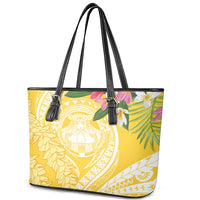 Aloha Hawaii Oahu Leather Tote Bag Wahine with Ilima Lei