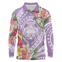 Aloha Hawaii Kauai Long Sleeve Polo Shirt Frangipani Mix Mokihana Lei