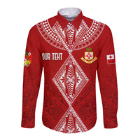 Personalised Kolisi Tonga Atele Long Sleeve Button Shirt Tongan Kupesi - Special LT7 Unisex Red - Polynesian Pride