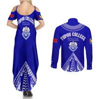 Personalised Tupou College Toloa Couples Matching Summer Maxi Dress and Long Sleeve Button Shirts Tongan Kupesi - Special LT7 - Polynesian Pride