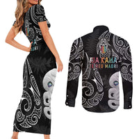 Kia Hara Te reo Maori Couples Matching Short Sleeve Bodycon Dress and Long Sleeve Button Shirt Manaia Moko Pattern