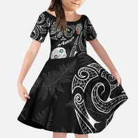 Kia Hara Te reo Maori Family Matching Mermaid Dress and Hawaiian Shirt Manaia Moko Pattern LT7 Daughter's Dress Black - Polynesian Pride