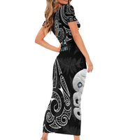 Kia Hara Te reo Maori Short Sleeve Bodycon Dress Manaia Moko Pattern LT7 - Polynesian Pride