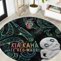 Kia Hara Te reo Maori Round Carpet Manaia Moko Mix Paua Shell LT7 Green - Polynesian Pride