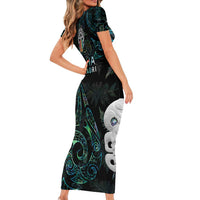 Kia Hara Te reo Maori Short Sleeve Bodycon Dress Manaia Moko Mix Paua Shell LT7 - Polynesian Pride