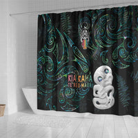 Kia Hara Te reo Maori Shower Curtain Manaia Moko Mix Paua Shell