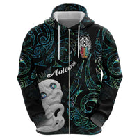 Kia Hara Te reo Maori Zip Hoodie Manaia Moko Mix Paua Shell LT7 - Polynesian Pride