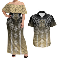 Aotearoa Maori Iwi Heritage Couples Matching Off Shoulder Maxi Dress and Hawaiian Shirt Waikato Tainui Parauri