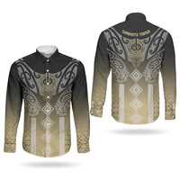 Aotearoa Maori Iwi Heritage Couples Matching Off Shoulder Maxi Dress and Long Sleeve Button Shirt Waikato Tainui Parauri