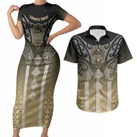 Aotearoa Maori Iwi Heritage Couples Matching Short Sleeve Bodycon Dress and Hawaiian Shirt Waikato Tainui Parauri