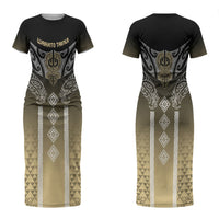 Aotearoa Maori Iwi Heritage Couples Matching Short Sleeve Bodycon Dress and Hawaiian Shirt Waikato Tainui Parauri