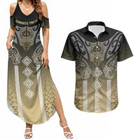 Aotearoa Maori Iwi Heritage Couples Matching Summer Maxi Dress and Hawaiian Shirt Waikato Tainui Parauri
