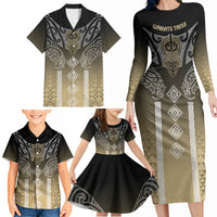 Aotearoa Maori Iwi Heritage Family Matching Long Sleeve Bodycon Dress and Hawaiian Shirt Waikato Tainui Parauri