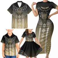 Aotearoa Maori Iwi Heritage Family Matching Short Sleeve Bodycon Dress and Hawaiian Shirt Waikato Tainui Parauri