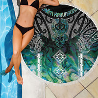 Aotearoa Maori Iwi Heritage Beach Blanket Ngati Kahungunu Paua Shell Turquoise