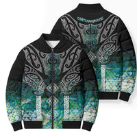 Aotearoa Maori Iwi Heritage Bomber Puffer Jacket Ngati Kahungunu Paua Shell Turquoise