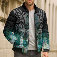 Aotearoa Maori Iwi Heritage Bomber Puffer Jacket Ngati Kahungunu Paua Shell Turquoise