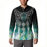 Aotearoa Maori Iwi Heritage Button Sweatshirt Ngati Kahungunu Paua Shell Turquoise